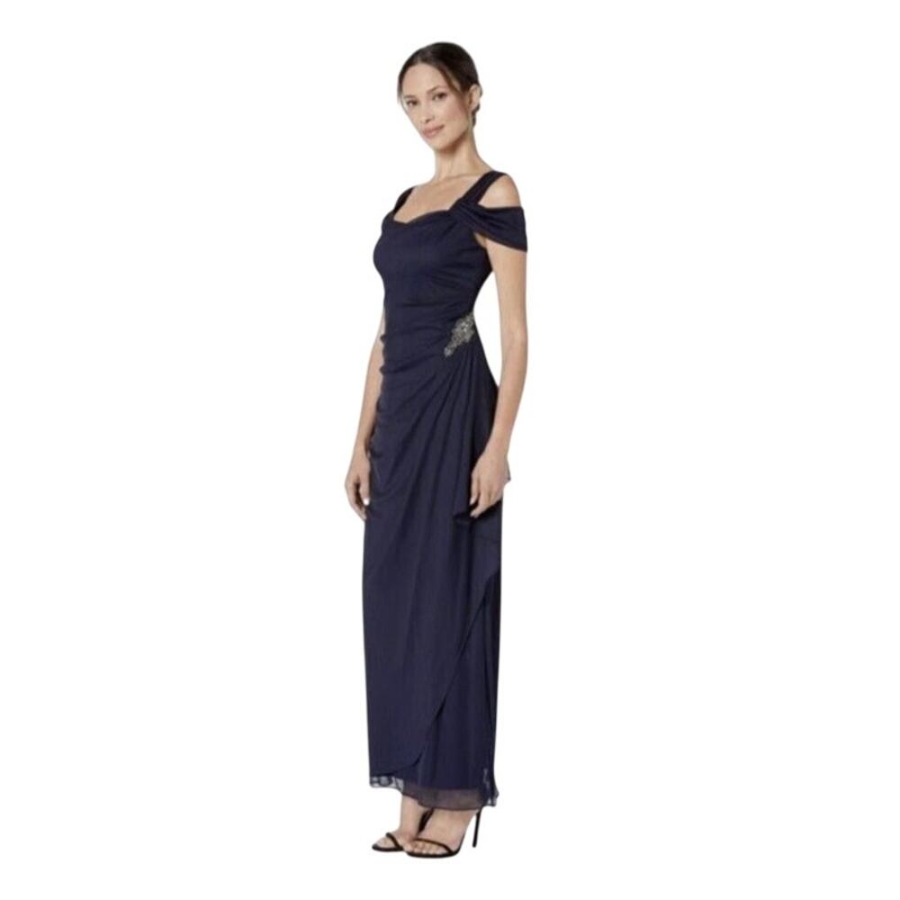 ALEX Evenings Navy Blue Dress Formal Gown Long Maxi Plus NEW - Picture 2 of 14